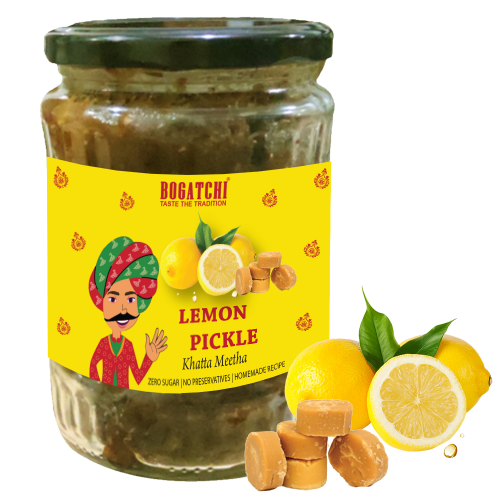 BOGATCHI Lemon Pickle - Khatta Meetha Flavor| Real Taste| Handcrafted Original Pickle | Sweet and Sour | No Preservatives | No Artificial Color | Natural Ingredients | 500g